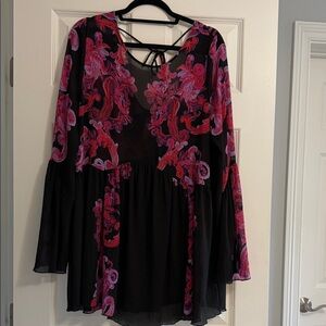 Free People Black and Pink Floral Tunic Top
